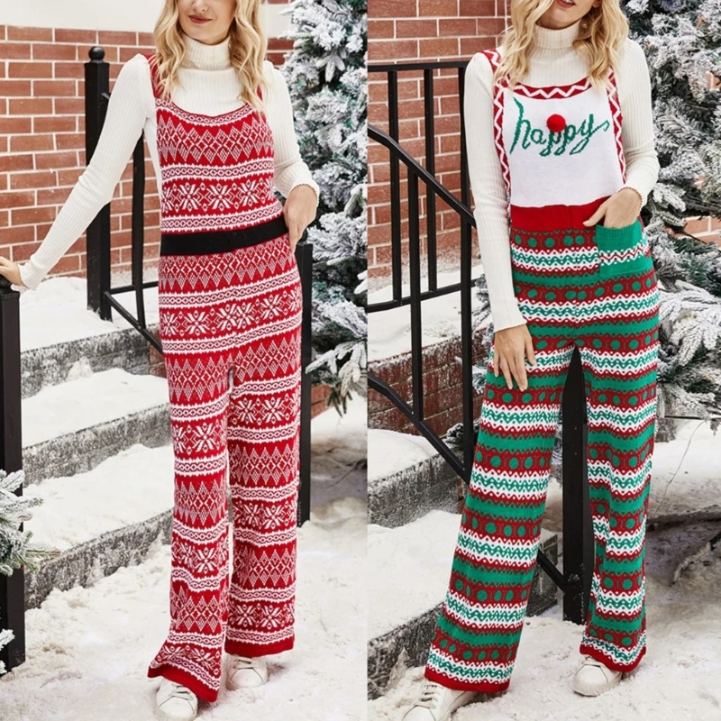 

Women's Christmas Overalls Jumpsuit Casual Loose Wide Leg Rompers Jumpsuit Fall Winter Pieced Outfits with Dropshipping