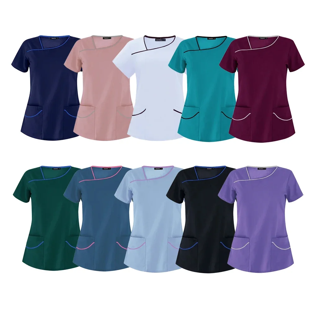 Oral Dentist Operating Room Summer Thin Top Nursing Scrub Shirt Pet Grooming Scrub Short Sleeve Doctor Suits Top Wholesale