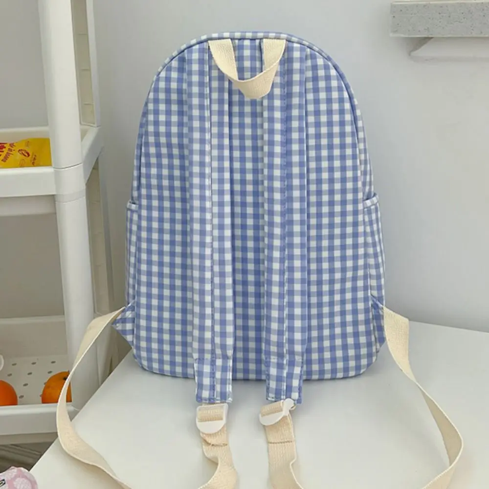 Sweet Nylon Student School Bag Large Capacity Bow Casual Shoulder Backpack Solid Color Lattice Korean Style School Bag Kids