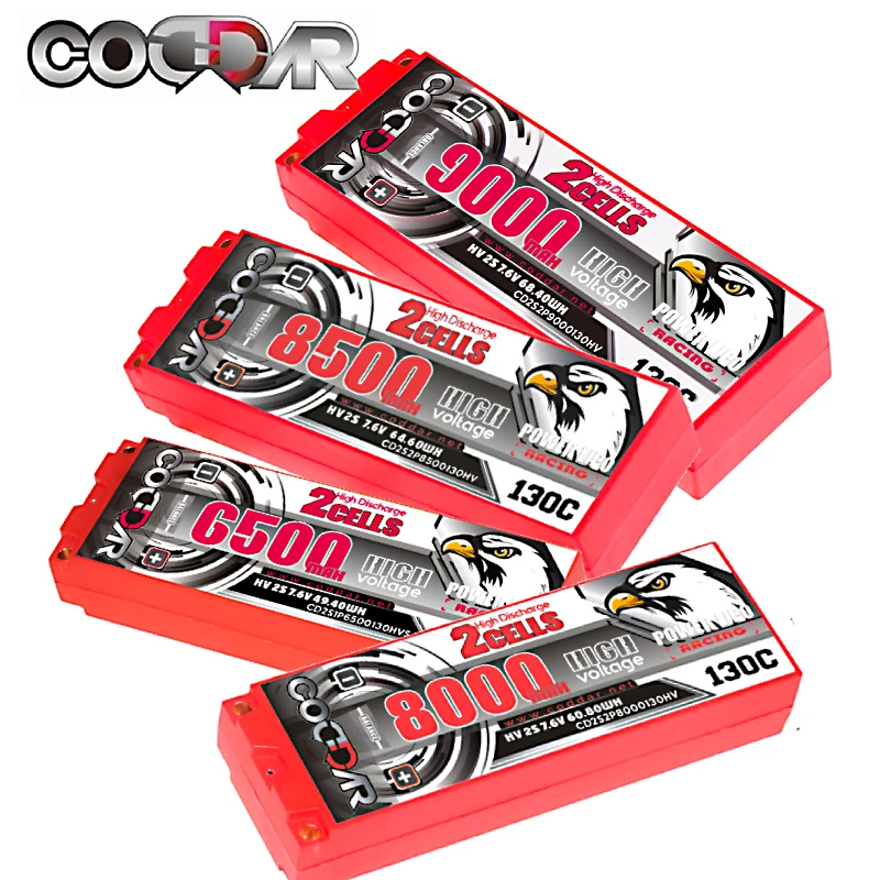 

CODDAR Length 2S Battery HV 7.6V 6500MAH 8000MAH 8500MAH 9000MAH 130C For 1/10 1/12 RC Car 4WD Drift Racing Boat Tank Hardcase