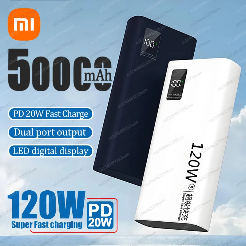 Xiaomi 50000mah Power Bank New 120w Super Fast Charging 100% Capacity Portable Battery Charger For Iphone Xiaomi Huawei Samsung