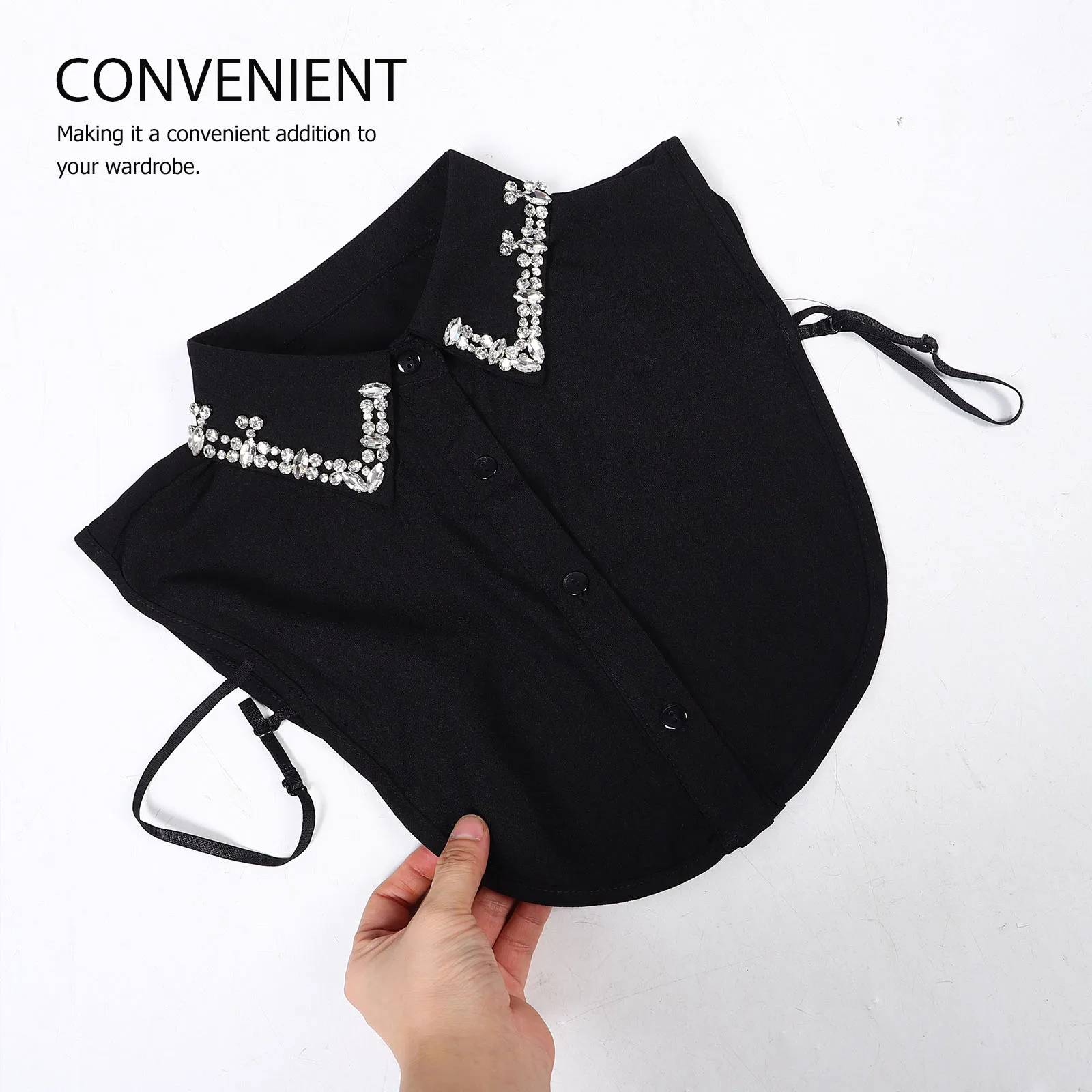 

2pcs Fashion Fake Collar Detachable Rhinestone Faux Women Bling Shirt Insert Elegance Versatile Stylish Comfortable Easy Attach