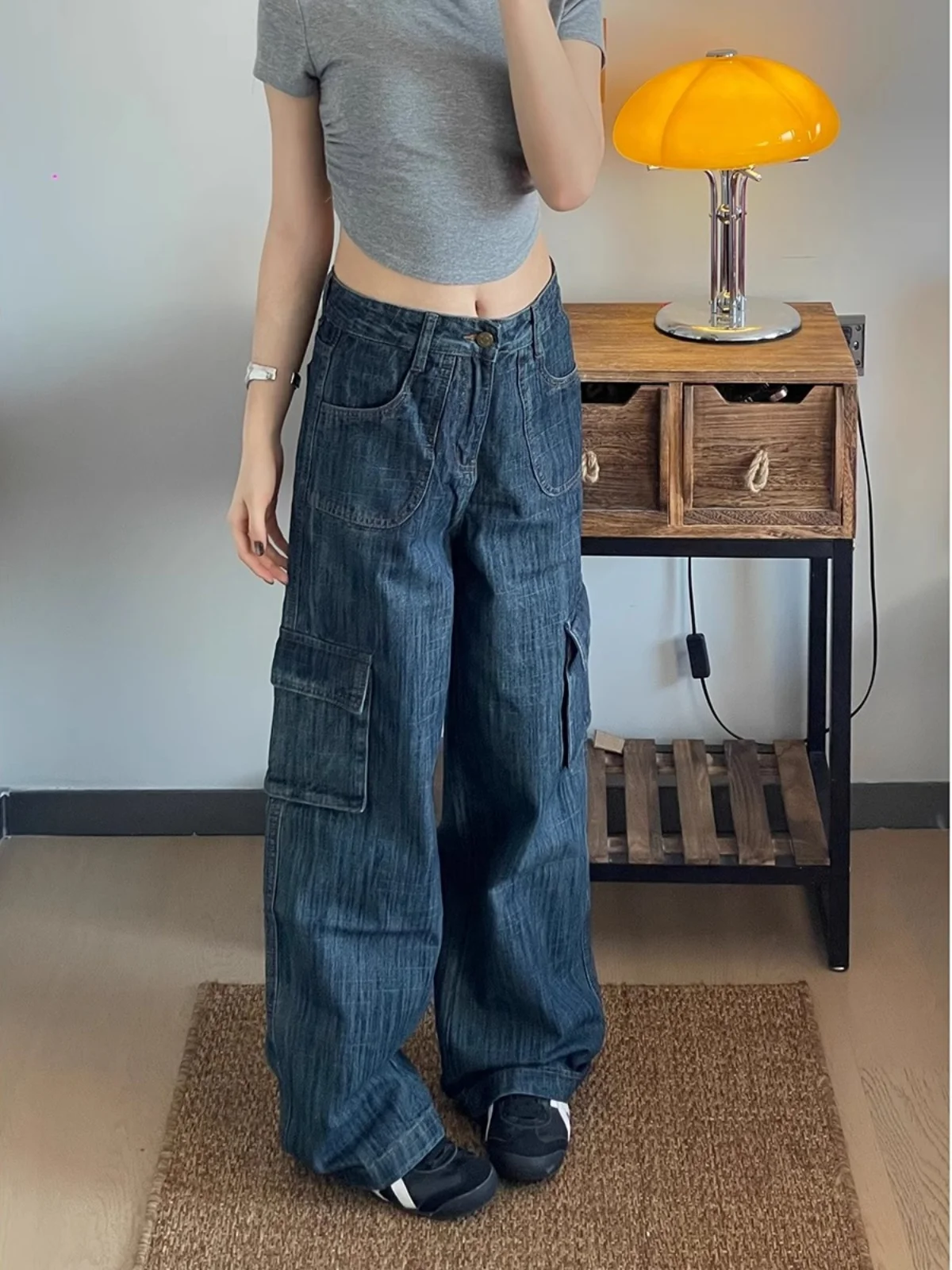 

Мужские джинсы в американском ретро-стиле, синие, свободного прямого кроя, с эффектом похудения, длинные брюки, повседневные, износостойкие, с эффектом потертости