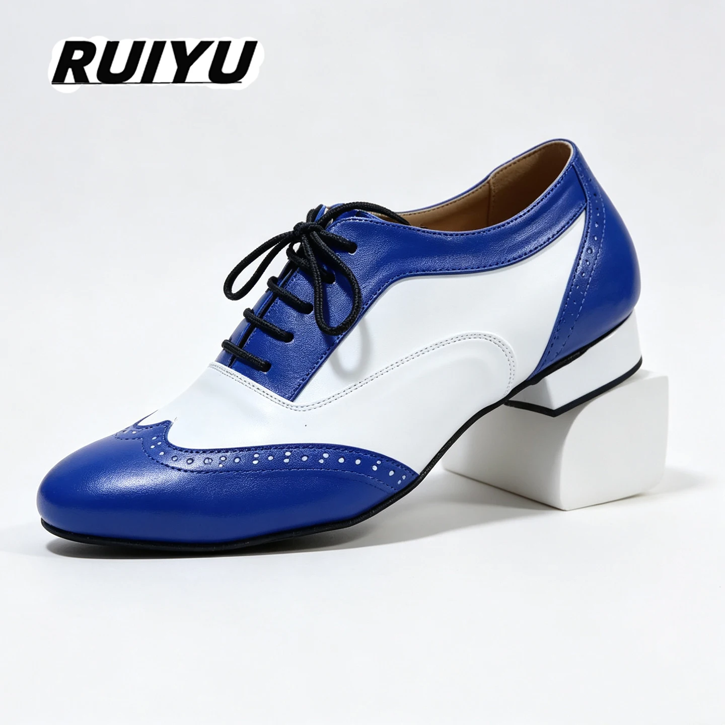 Professional Modern Ballroom Dance Shoes for Men, Blue & White Stylish Dancing Shoes for Salsa Tango Party Stage Shows