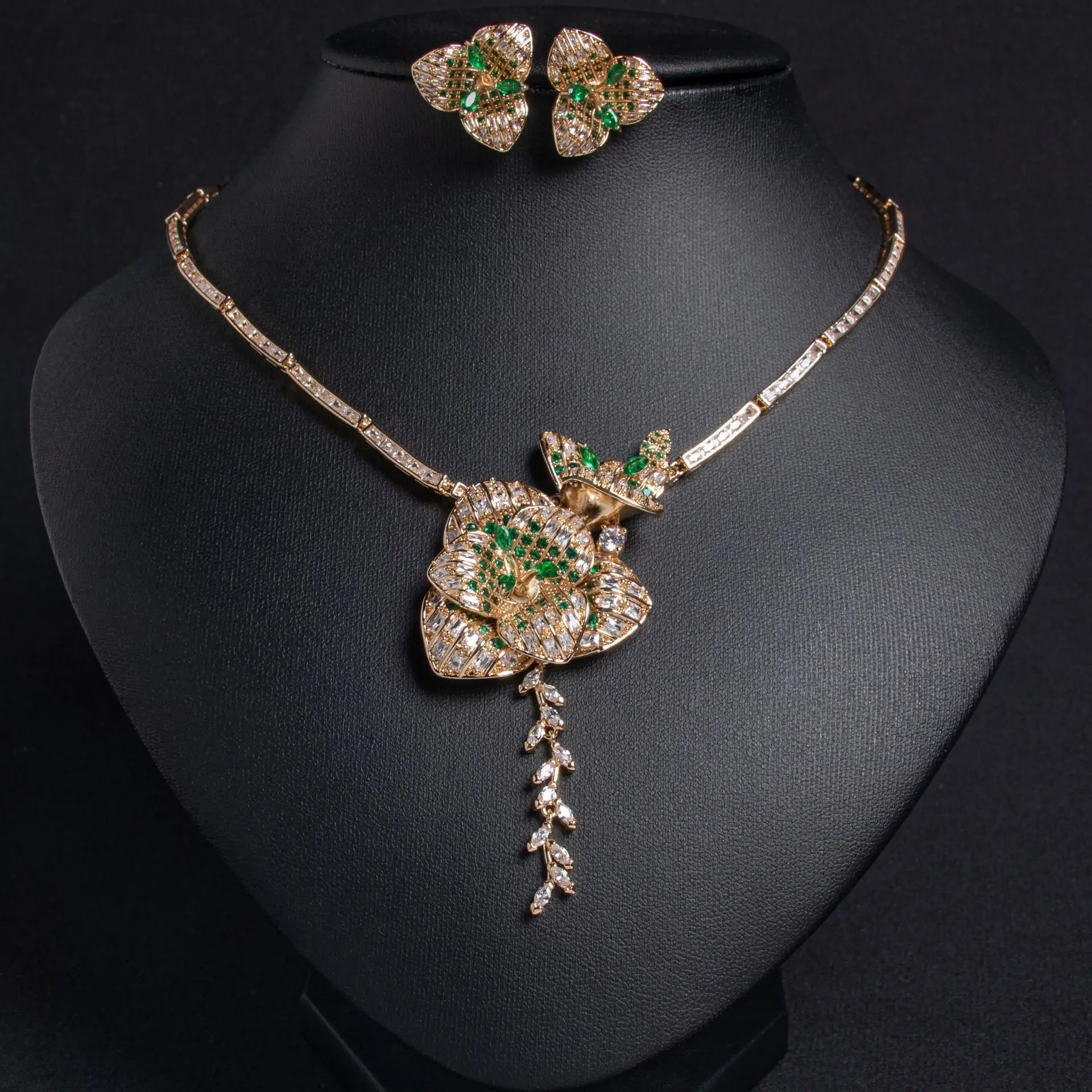 2 peças rosas com zircônia acessórios de joias colar feminino brincos conjunto deslumbrante para coquetel vestido de casamento festa M-102