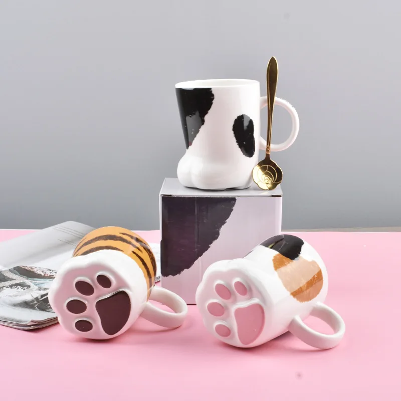 Ceramic Cat Paw Mug Tiger Print Cute Home Milk Coffee Cup Breakfast Office Cup