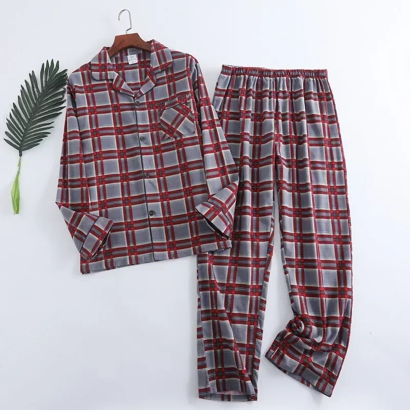 For Pajamas Sleepwear Warm Winter Design Plaid And Long-sleeved Multi Sets Men Homewear Autumn Flannel Colors Cotton Trousers