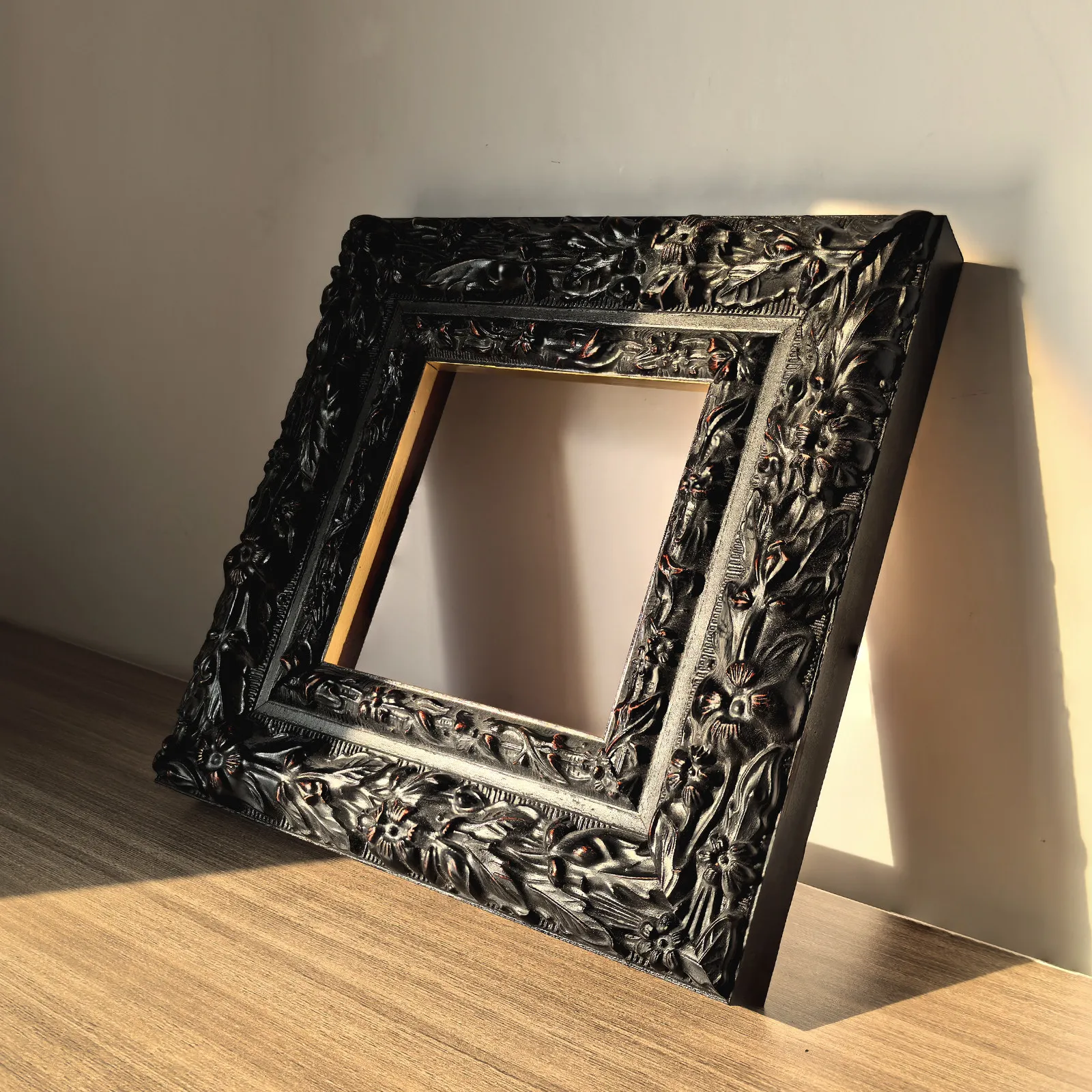 Gothic Baroque Black Ornate Picture Frame Double-layer Floral Carved Solid Wood Frame Distressed Antique Art Frame for Paintings