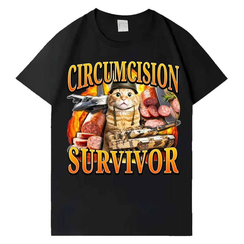 T-shirt drôle « Survivant de la circoncision » pour homme et femme, style pop Y2K, décontracté en coton à manches courtes, coupe oversize, hauts en promotion