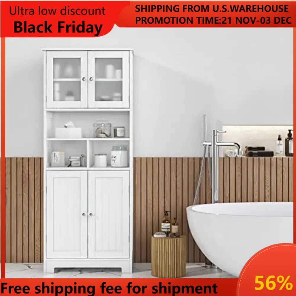 

Tall Bathroom Storage Cabinet,Wooden Storage Cabinet with Doors and Shelves,Freestanding Pantry Cabinet,Modern Linen Floor Cabin