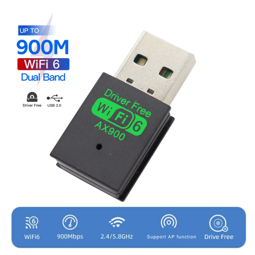 AX900 Network Card WIFI 6 Adapter 900Mbps USB Dongle 2.4G&5GHz Dual Band For Laptop Driver Free Wireless Wlan Receiver