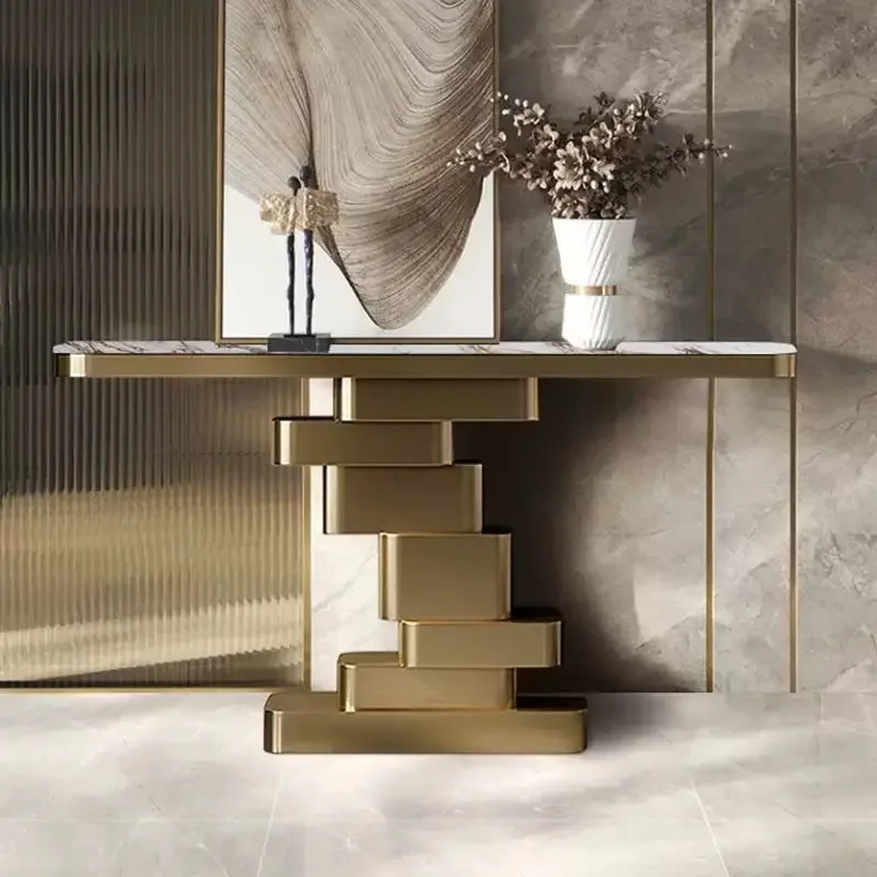 Light luxury entrance table, Italian villa hotel lobby entry rock slab entrance table