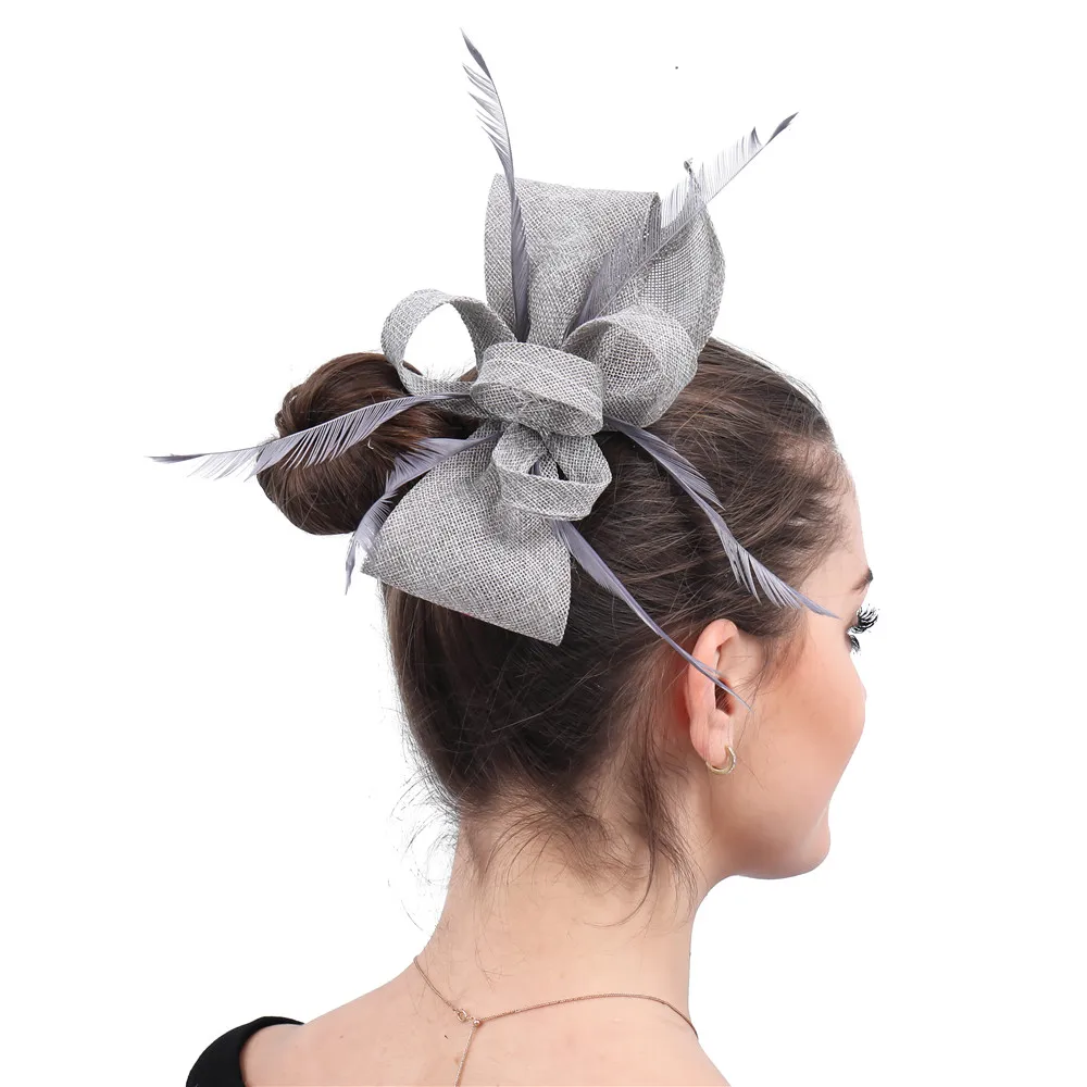 Women Gold Feather Floral Hat Hair Clip Fascinator Nice Headpieces Headband For Cocktail Party Wedding Church Hair Accessories