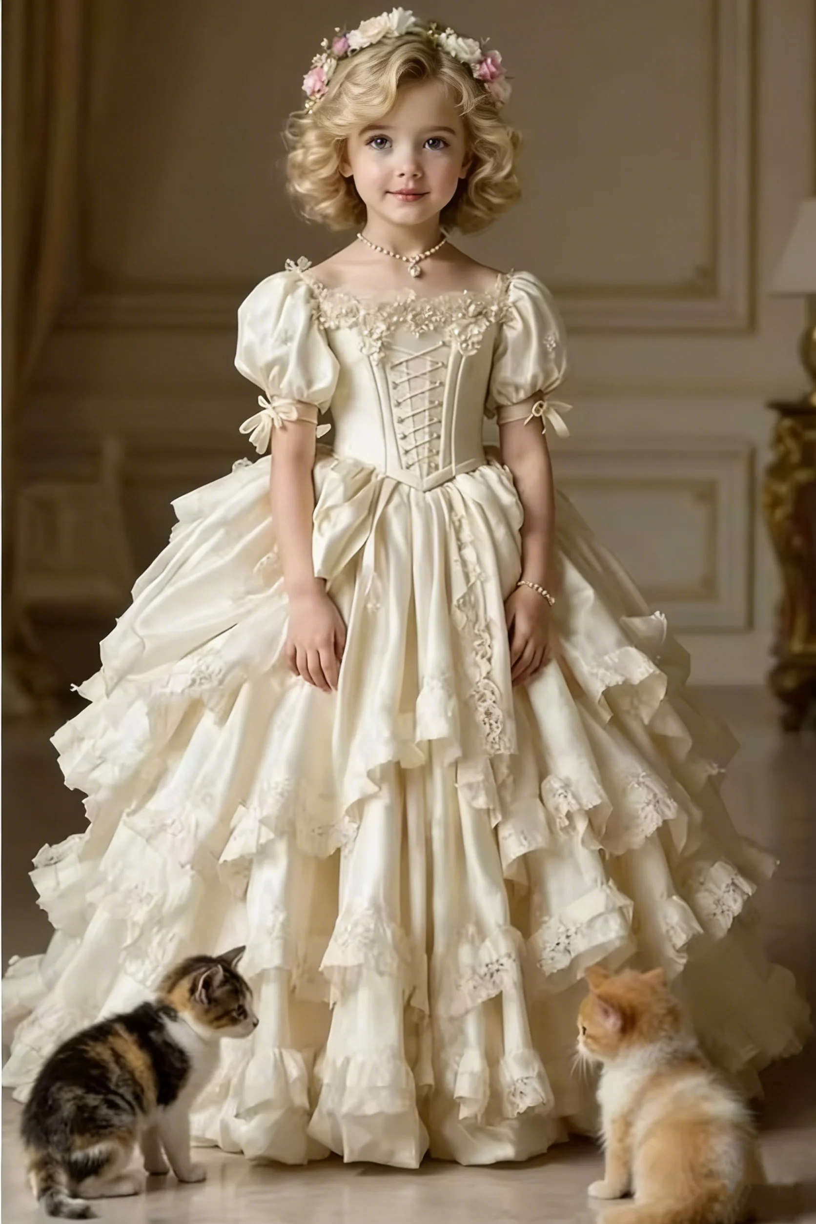 

Cute Princess Flower Girl Dress Wedding Lace Appliqué Layered Baby Birthday Photo Dress Custom Luxury Children's Gown