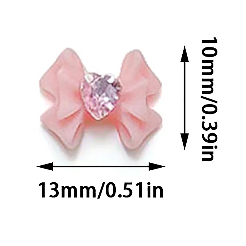 10pcs 3D strass cuore fiocco Charms per unghie artigianato in resina decorazione per unghie accessori forniture per Manicure fai da te Salon Women