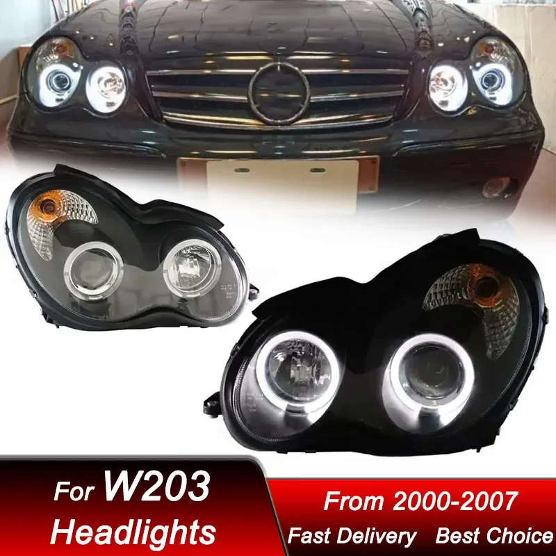 

Поп-автомобильные фары для Mercedes-Benz C Class W203, 4 двери, 2000-2007, новый стиль, полностью светодиодные автомобильные фары, аксессуары для линз проектора