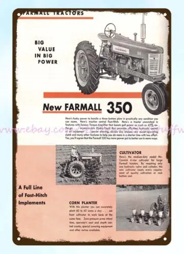 1956 International Tractors Farmall 350 machinery farming metal tin sign plaque