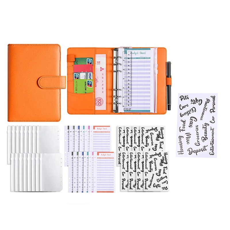 1 Set Voor Geld Besparen Organizer Cash Systeem A6 Budget Binders Planner 6 Hole 8 Rits Enveloppen 2 Stickers In Een Notebook Portemonnee