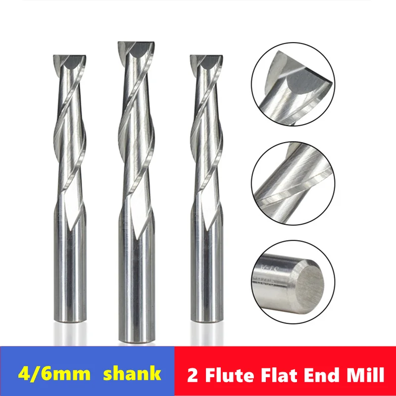 2 Flute Flat Up Cut End Mill 4mm/6mm Shank,Carbide CNC Router Engraving Bit PVC MDF Milling Cutter Spiral Router Bit for Wood 