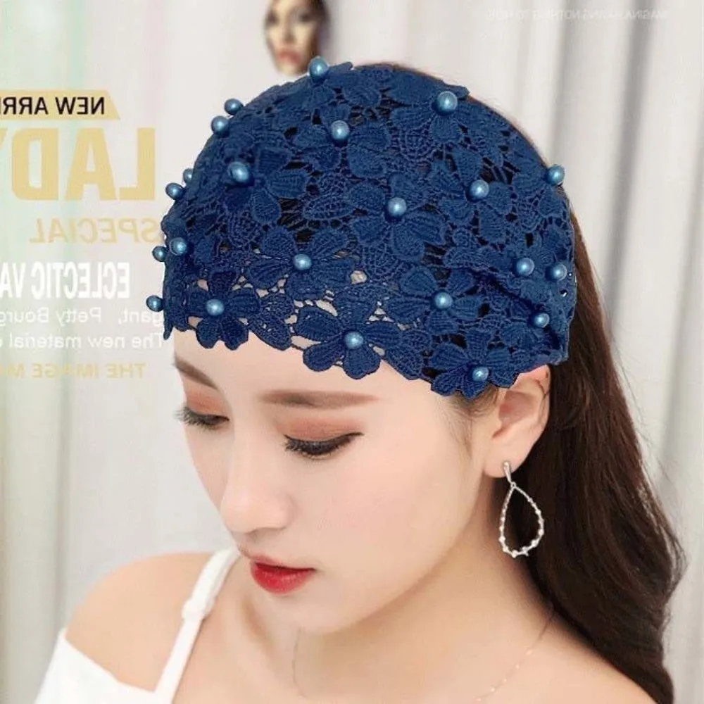 

Fashion Floral Lace Pearl Headband Hollow Elastic Wide Hair Bands Women Non-slip Bohemian Hair Hoop for Hair Accessories