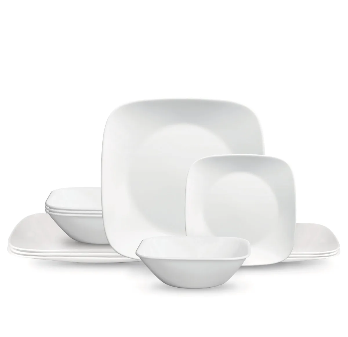 

- Classic, Pure White Square 12-Piece Dinnerware Set