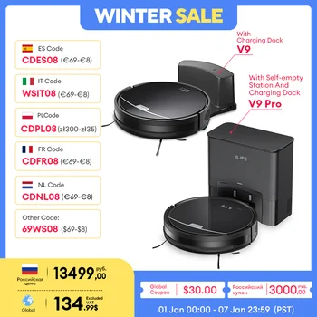 Robô aspirador ILIFE V9/V9Pro, autovaciamento, sucção forte de 3000Pa, navegação giroscópica, programação, controle por aplicativo/Alexa, para pêlos de animais de estimação