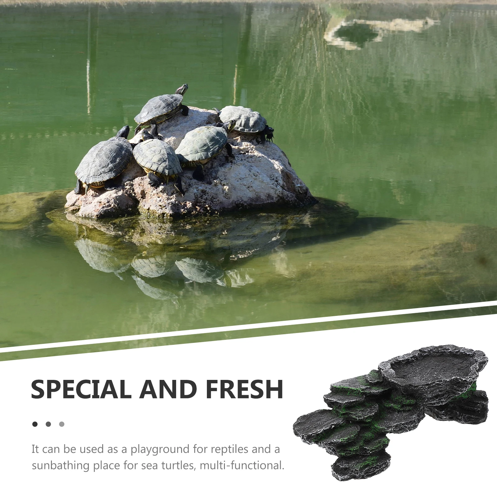 

Turtle Basking Platform Resin Material Vivid Simulation Underwater Long Time Colorfast Reptile Playground Sunbathing Fish Tank