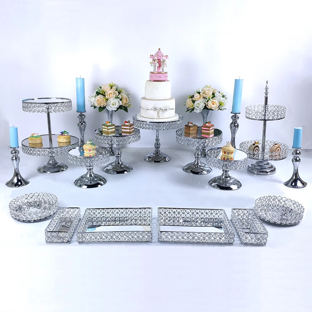 8-21pcs/lot Gold Cake Stand Round with Pendants and Beads, Cupcake Metal Display for the sweets table,Event Birthday baby shower