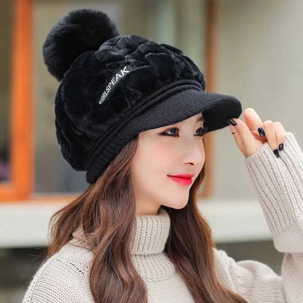 Peaked Cap White Duck Tongue Cap Winter Fluffy Plush Hat Thick Fur Faux Caps Head Warmer Outdoor Visors Women Girl Peaked Cap