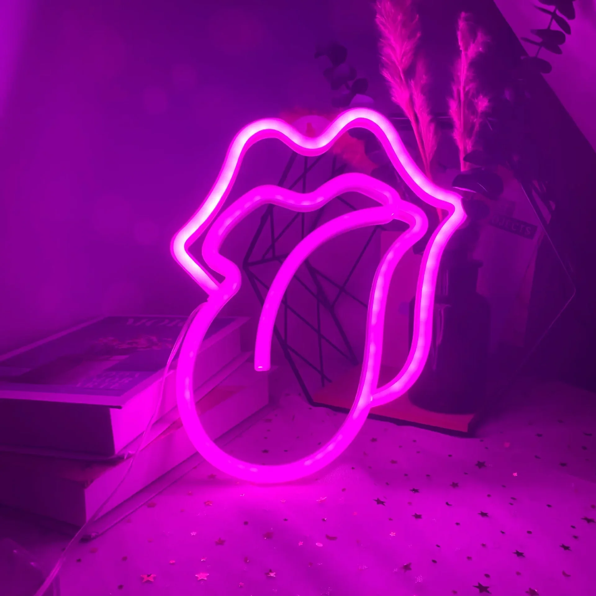 Mouth tongue Neon Light Sign LED Sexy Lips Lamp Decoration Table Room Shop Wall Party Gift USB & Battery Case Powered