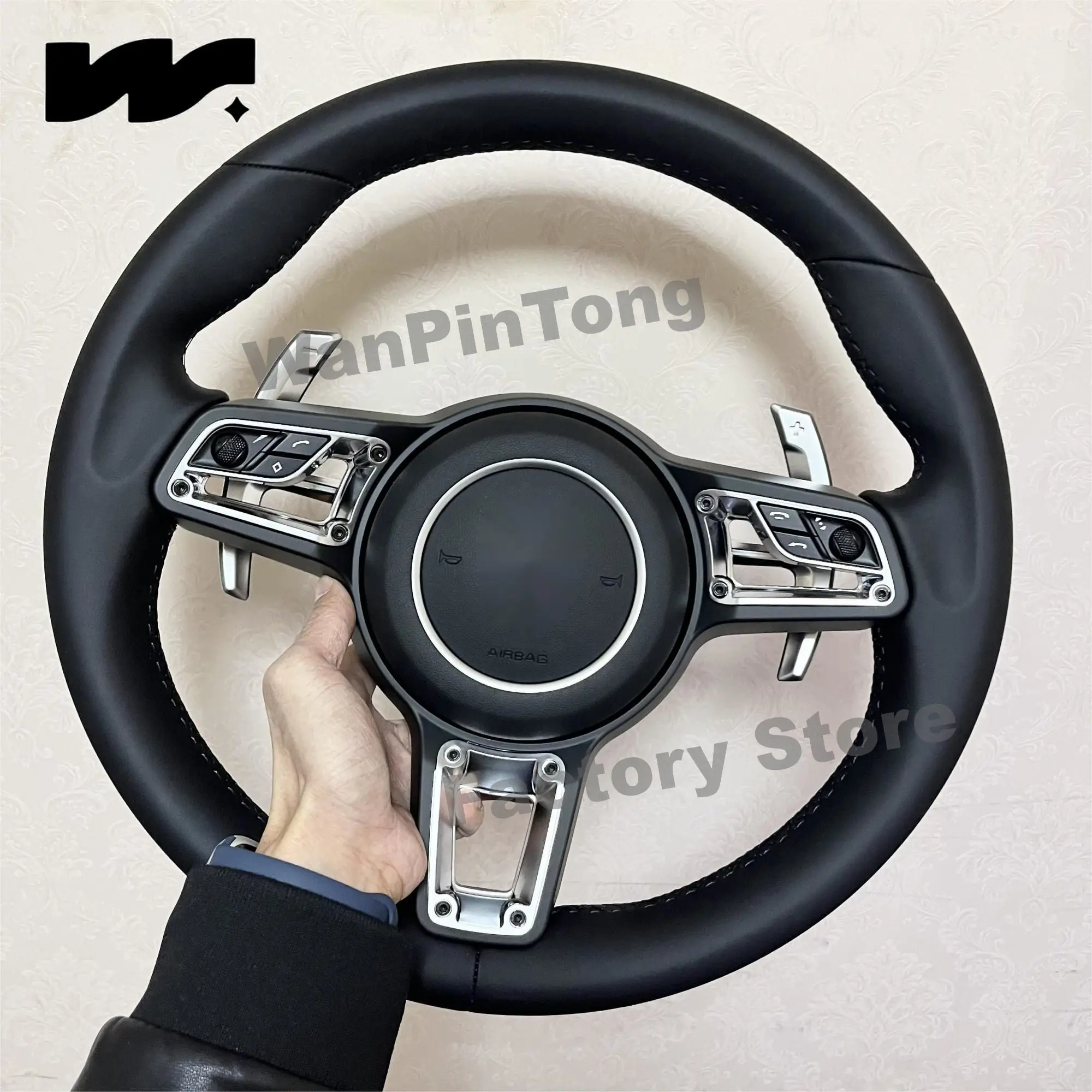 Suitable for Porsche black leather steering wheel Cayenne Macan Boxster Cayman Taycan Panamera Carrera 718 991 992 911 GT2 3 4