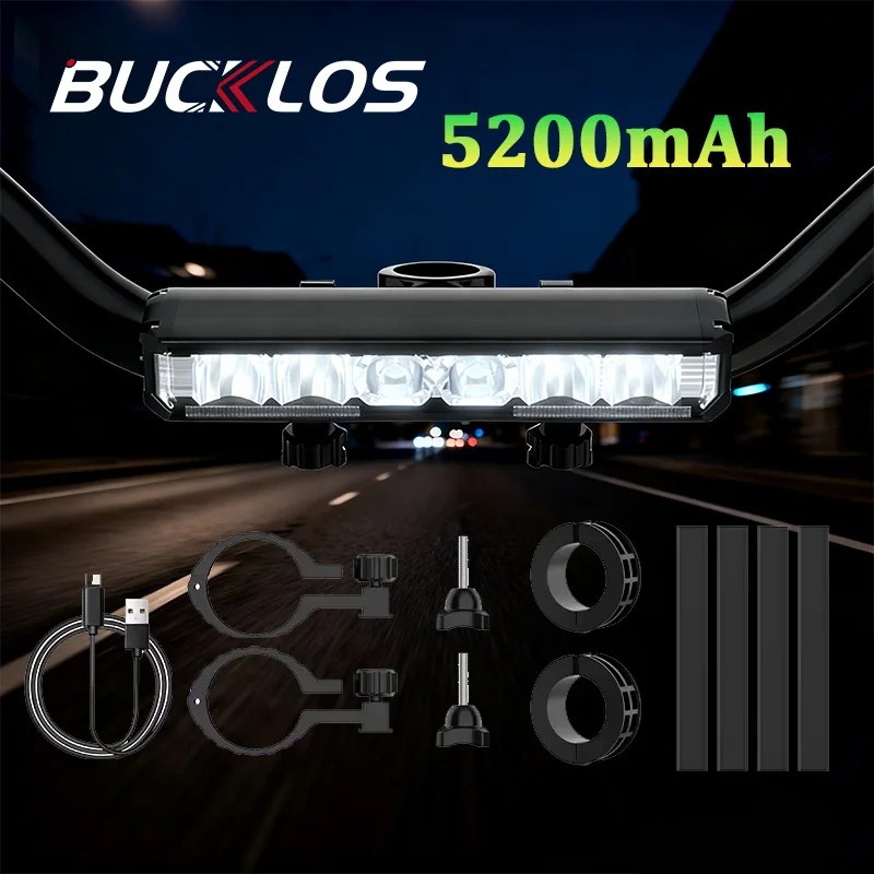 

BUCKLOS 5200Mah 7 Modes Bicycle headlight USB Charging Road Bike Front Light Aluminum Alloy 200LM Cycling Flashlight