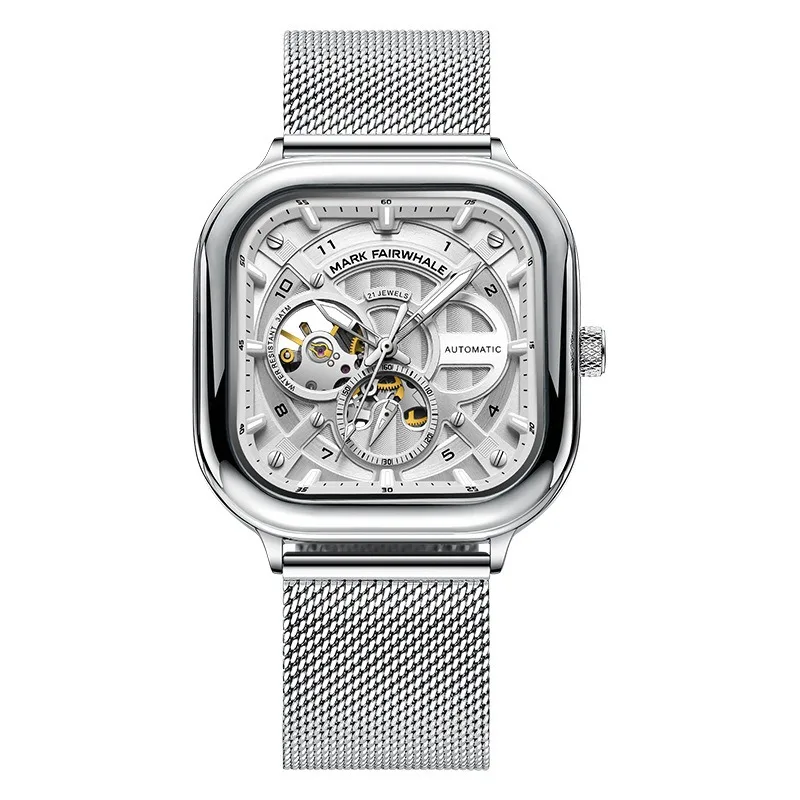 Men Trendy Fashion Sports Waterproof Luminous Automatic Mechanical Watch Skeleton Case Back Screw Down Crown 42mm  Dial Watch