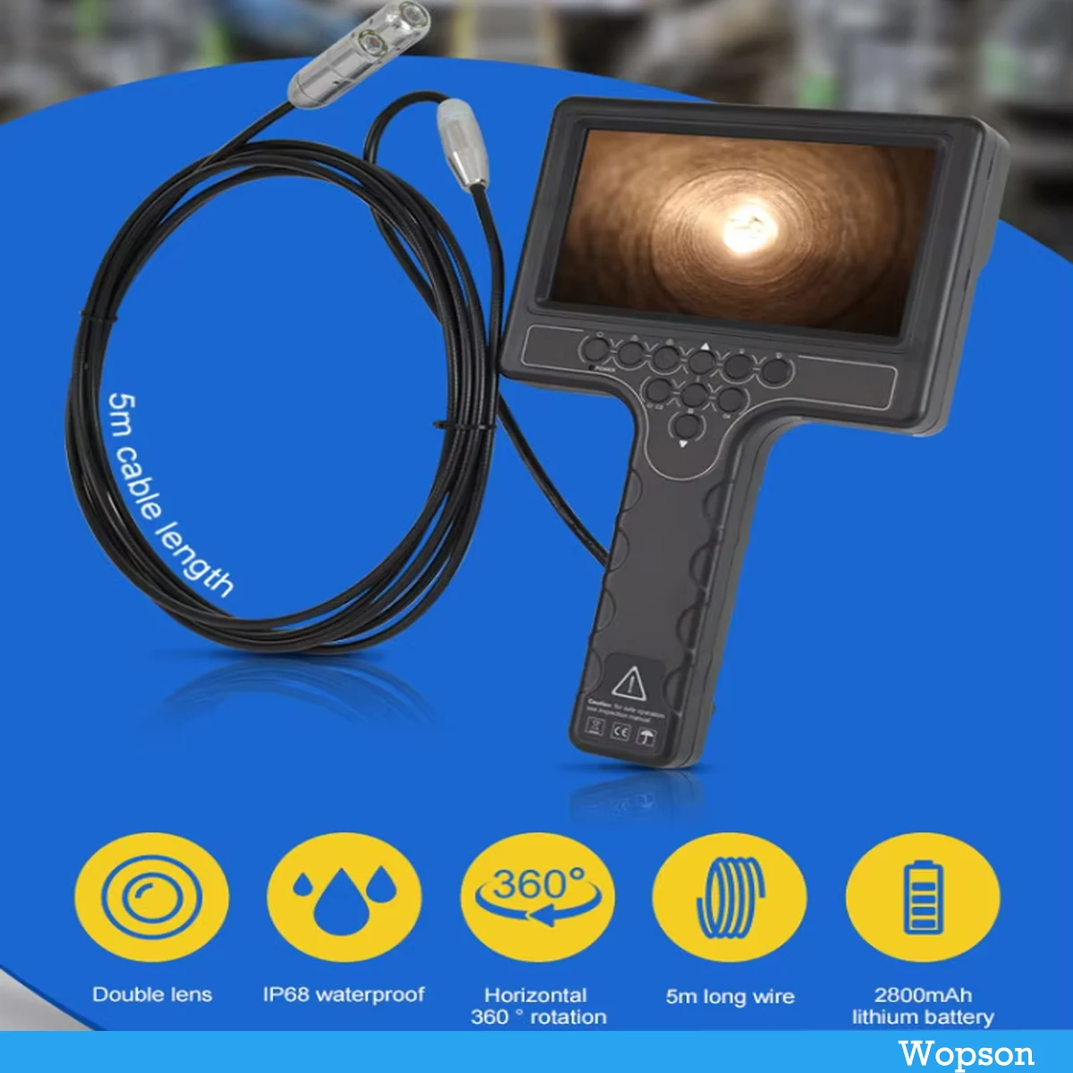 5 Meters Cable Handheld 360 degrees rotating dual camera endoscope Borescope For Underwater Plumbing Drain Pipeline Inspection