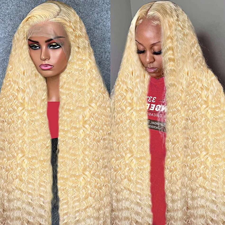 

Curly 13x4 HD Transparent Lace Front Human Hair Wigs For Women613 Honey Blonde Deep Wave Lace Frontal Wig Brazilian Hair
