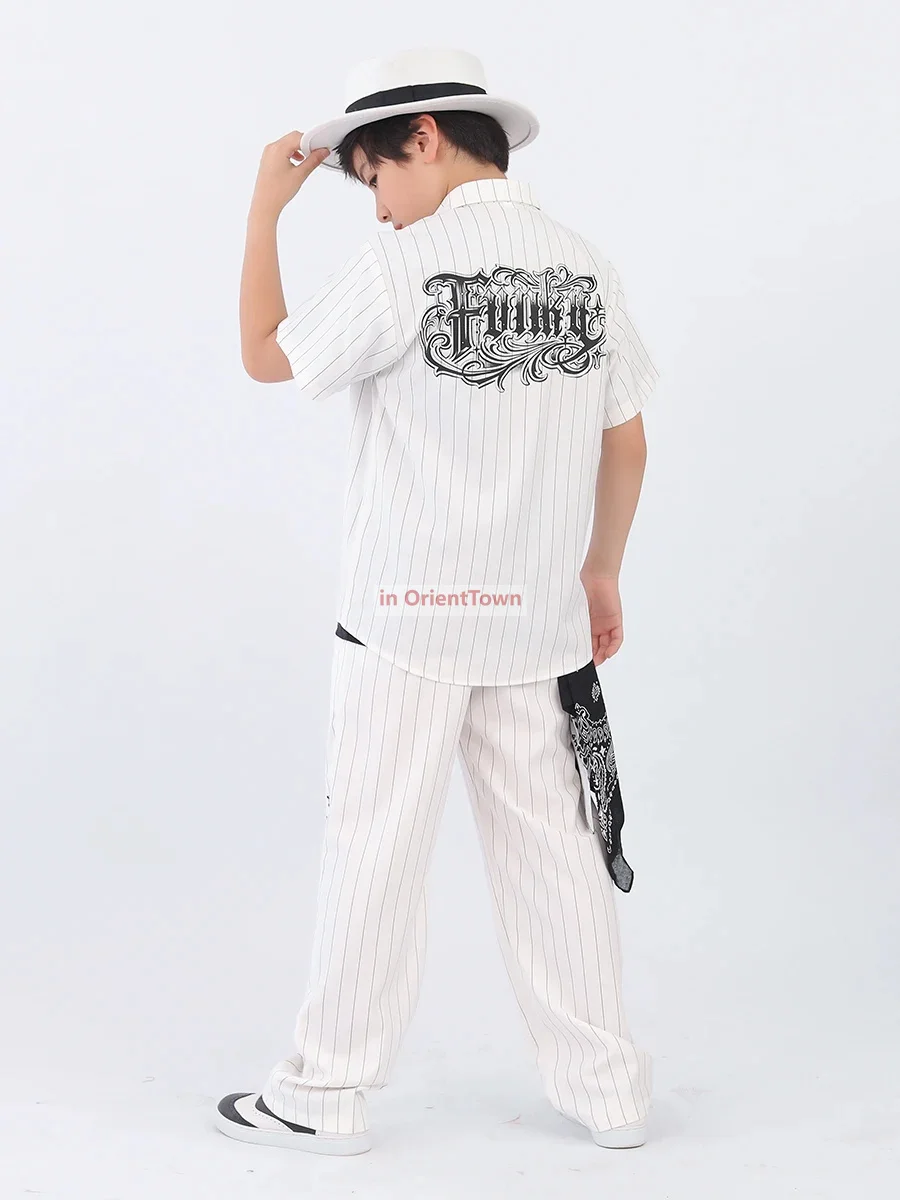 Popping-ropa de baile callejero para niños, conjunto de camisa y pantalones de manga corta para chico y adulto, traje de Hip Hop con bloqueo