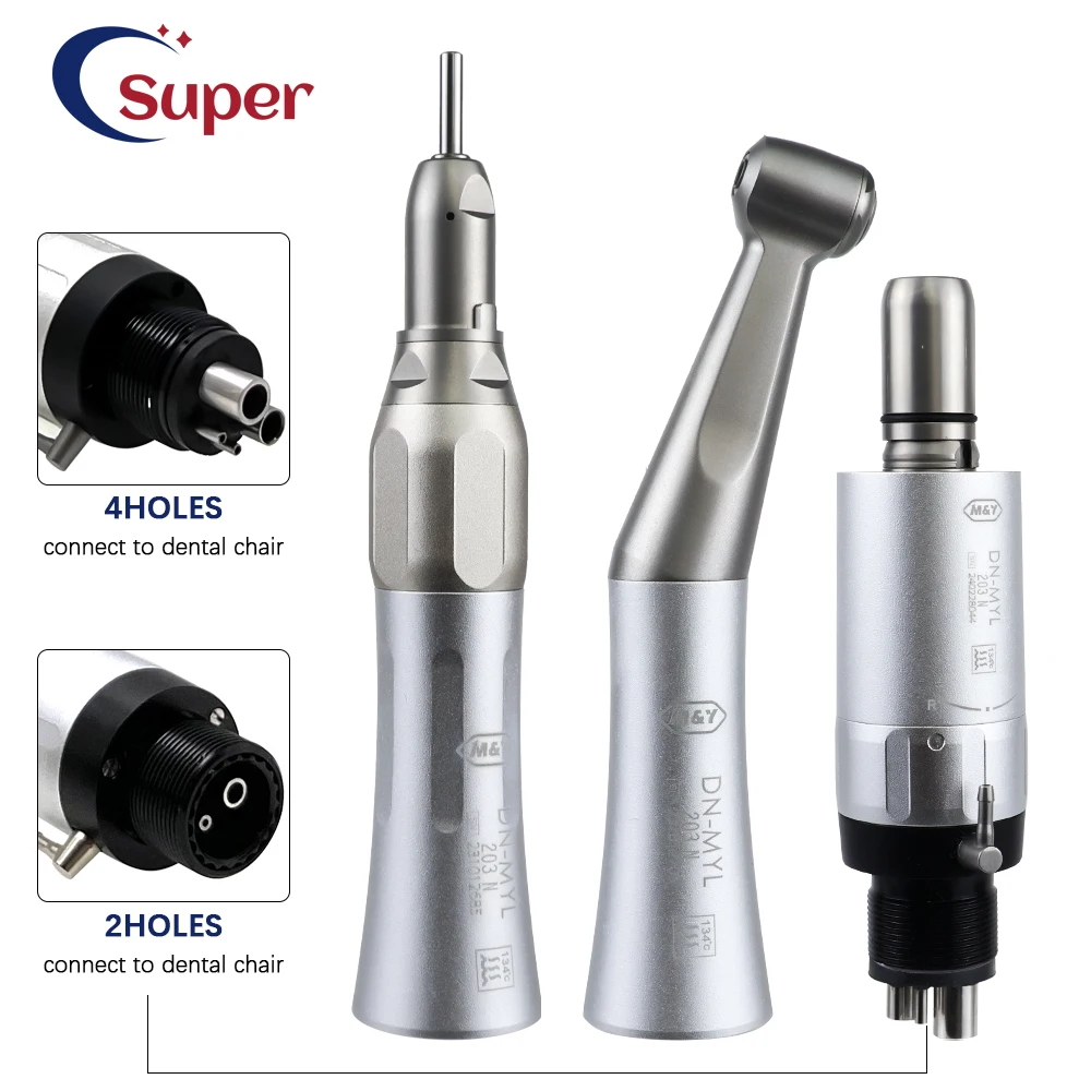 2/4 Hole Dental Low Speed Handpiece Kit 1:1 Contra Angle Straight External Water Spray Air Motor Push Button Dentistry Tool