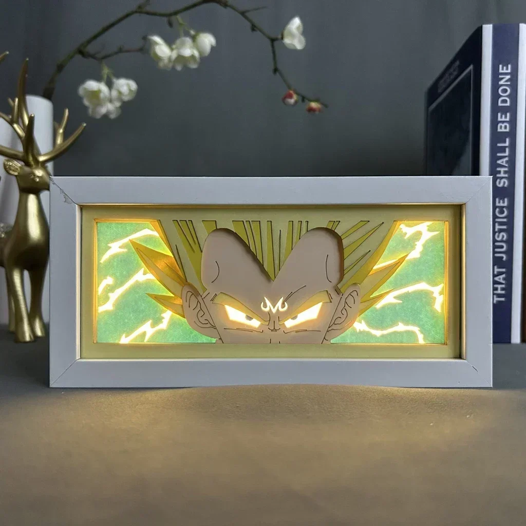 

Dragon Ball Z Paper Carving Lamp Anime Figure Goku Vegeta Paper Cut Shadow Box Bedroom Decoration Led Light Kid Gifts