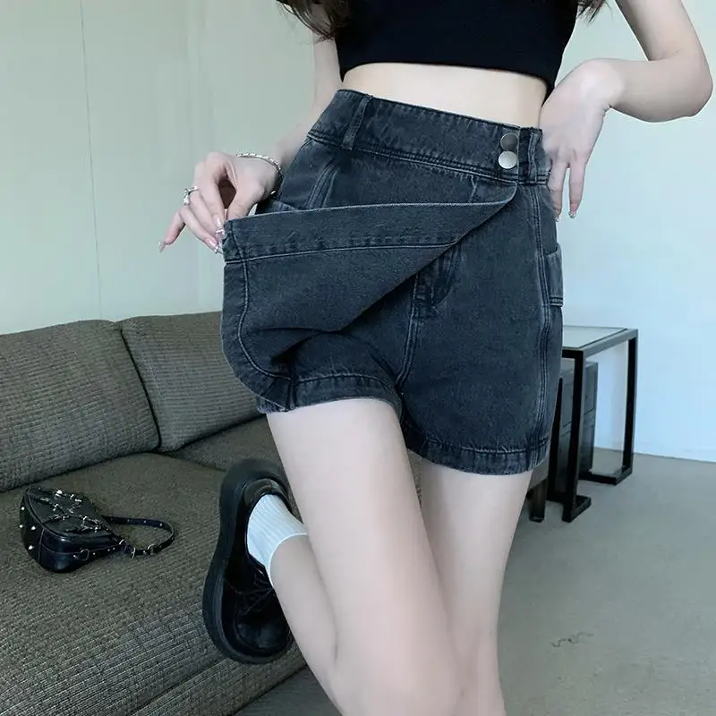 Sexy Slim Lined Mini Denim Skirt Women Design Streetwear Summer Vaqueros Pantskirt A-Line Skirts Blue Black Jean Short Faldas