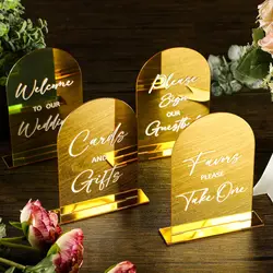 Set of 4 Wedding Signs,Gold Mirror Acrylic Signage,Guest Book Sign,Loving Memory Sign,Cards & Gifts Sign,Gold Mirror Table Decor