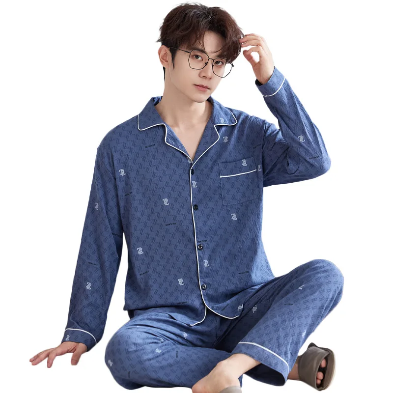 Cloud Cotton Men's Pyjamas Spring/Autumn New Arrival Long-Sleeved Top and Trousers Plus Size Premium-Quality Homewear Set