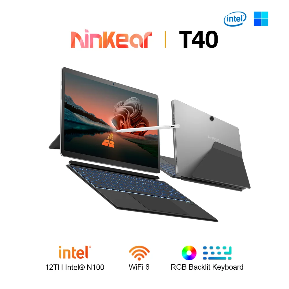 Ninkear T40 Laptop 2 in 1 Touch Screen Tablet Intel N100 14 Inch FHD 16GB DDR5 512GB SSD Computer Notebook Wifi 6 RGB Backlit