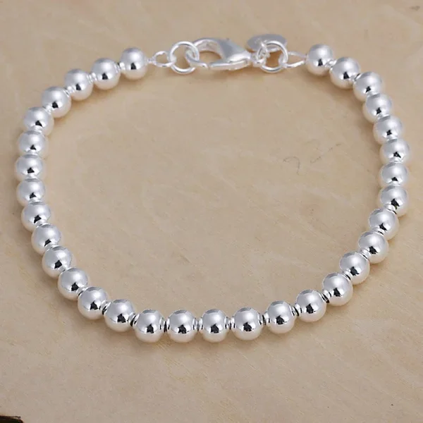 925Silver color 6MM CHAIN , bead bracelet fashion charm Women lady jewelry cute nice pretty wedding birthday gift H114