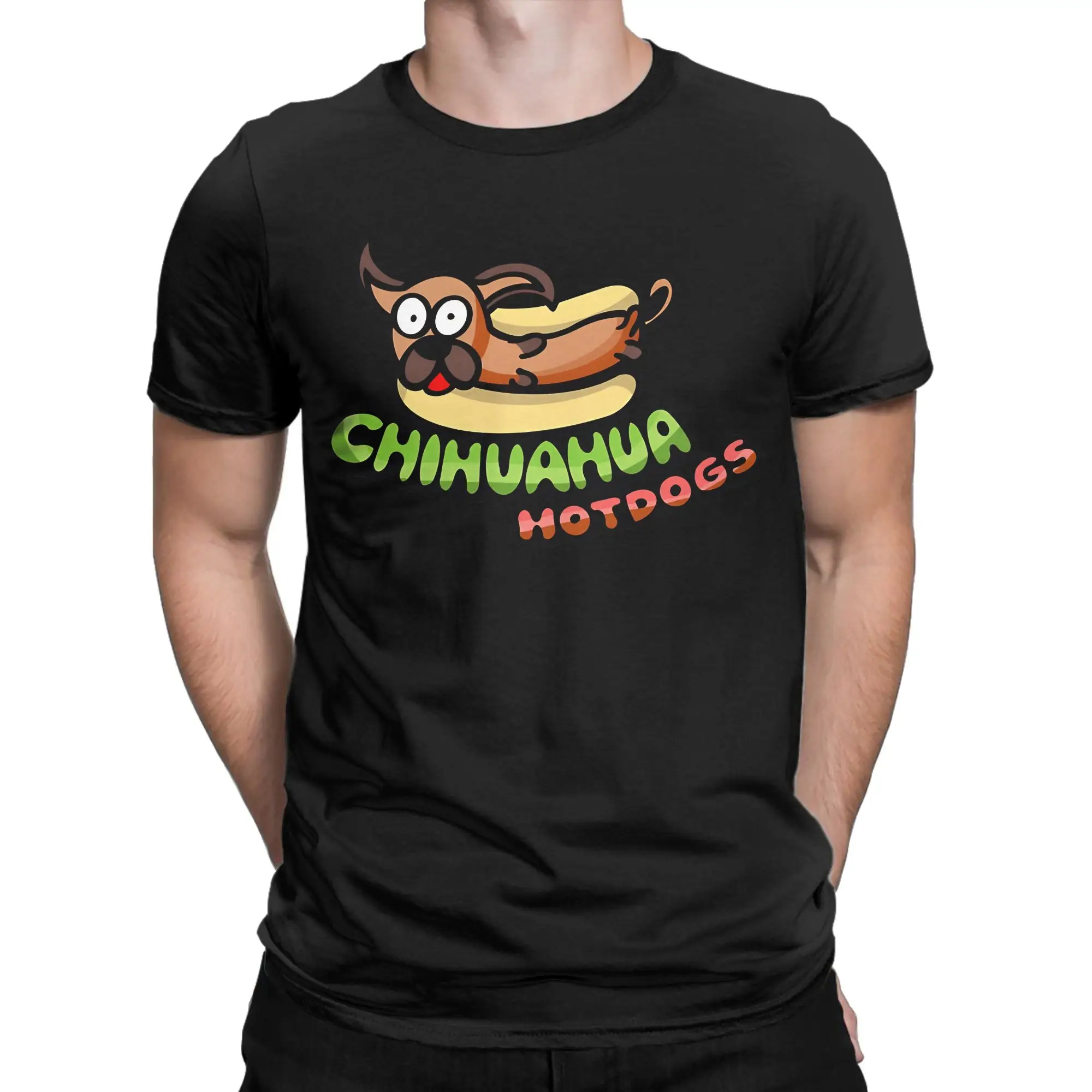 Chihuahua Hotdogs Funny Graphic 100% Cotton T-Shirt chud consuming hotdogs Tops Tees For Men