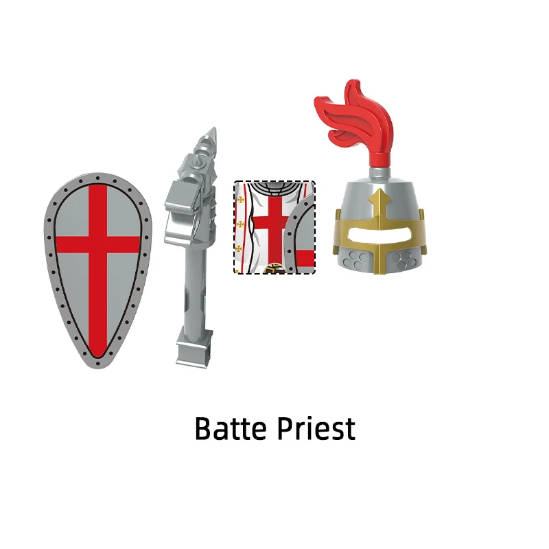 The X0348 Batte Priest Lion Heart Hospital Teutonic Patron Temple Empire Golden Knight Model Blocks MOC Bricks Set Gifts Toys