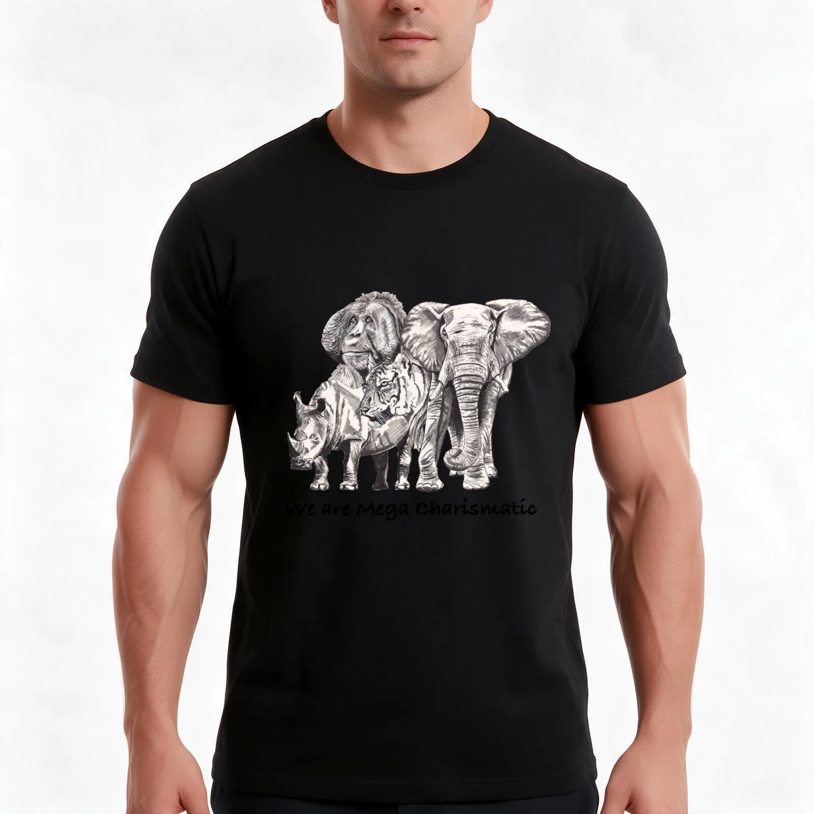 Charismatic threatened mega fauna in ink T-Shirt, Summer Casual Cotton Tee, Oversized Streetwear Tops, Vintage Graphic Print