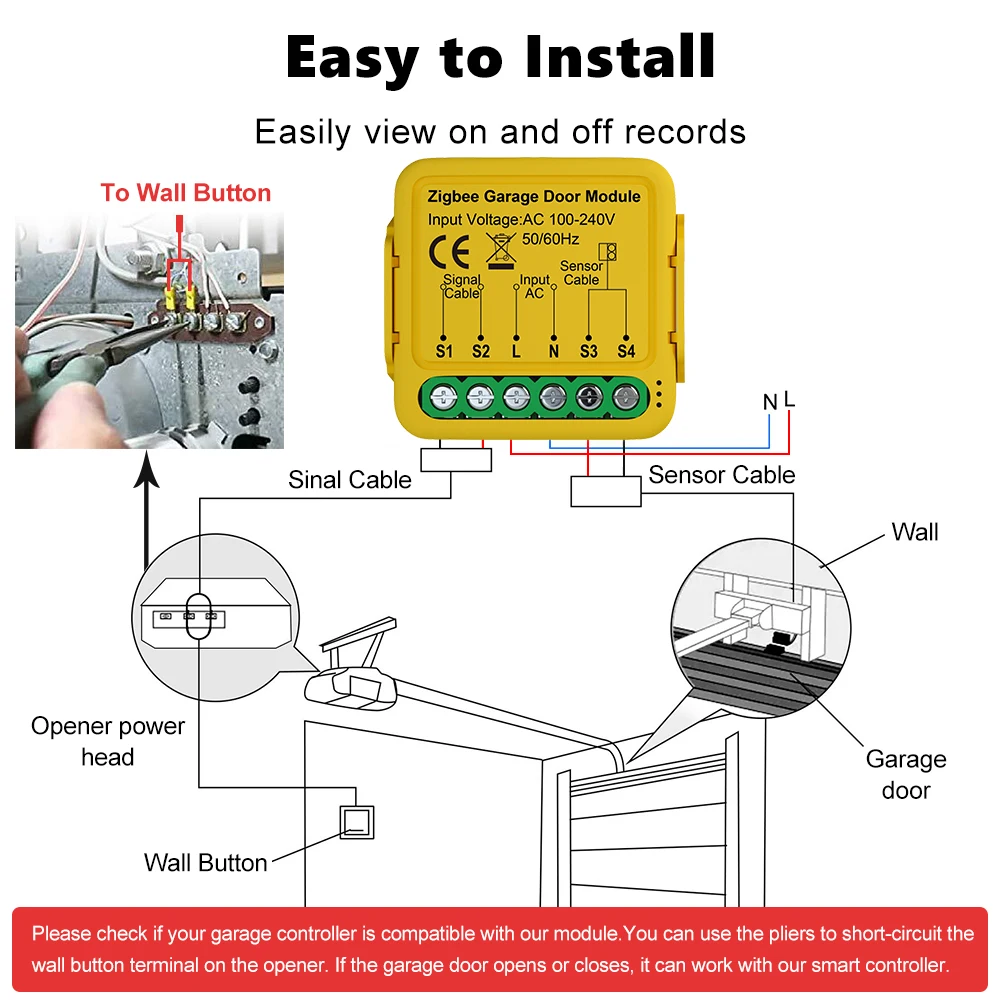 Tuya ZigBee Garage Door Opener Controller Smart Life APP Garage Door Switch Control Works with Alexa Google Home Gateway Needed