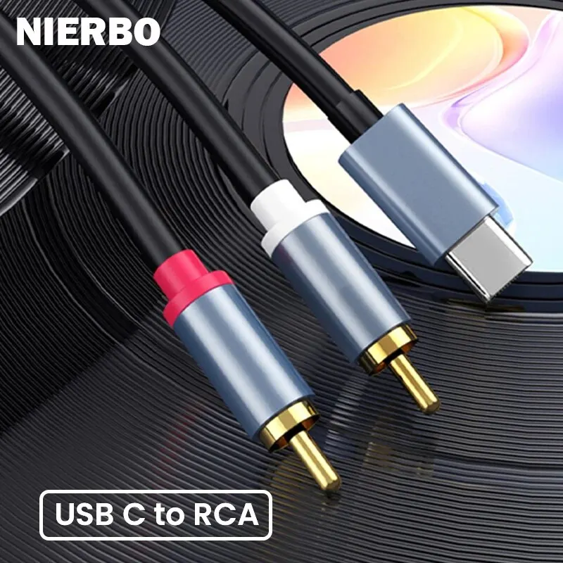 NIERBO USB C to 2RCA Male Jack Plug Adapter Type-C to RCA Male to Male Y RCA Splitter for Car Auxiliary Stereo Speaker Amp Cord