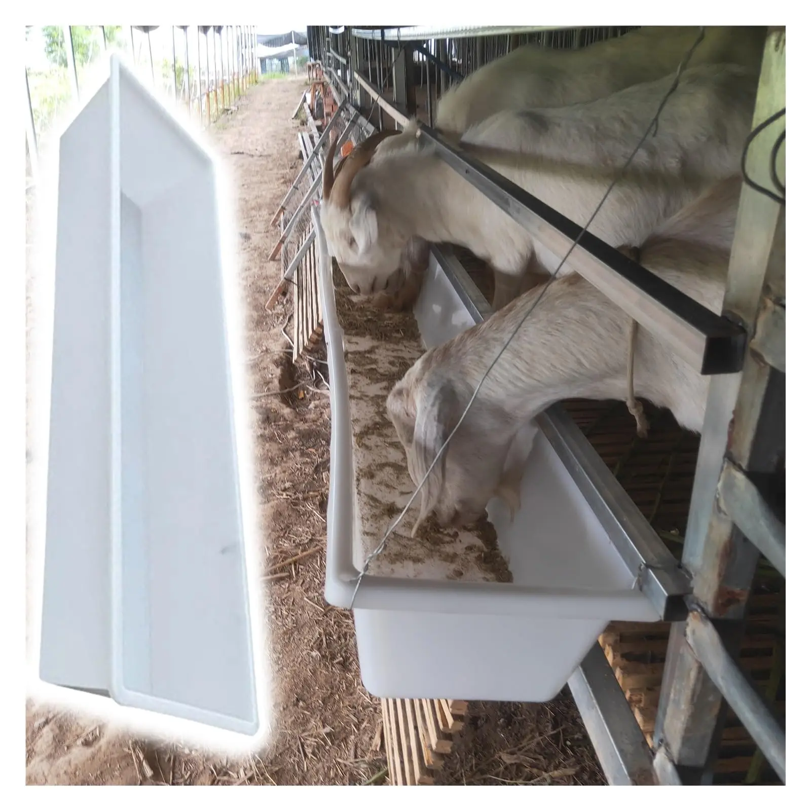 Plastic Cattle Goat Feed Trough Outdoor, White Large Capacity Livestock Feeder for Families/Farms/Yards/Sheep Barns