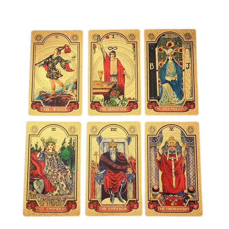 

Gold Foil Universal Waite Tarot Plastic PVC Waterproof Tarot English Edition Holographic Divination Golden Tarot Cards Deck